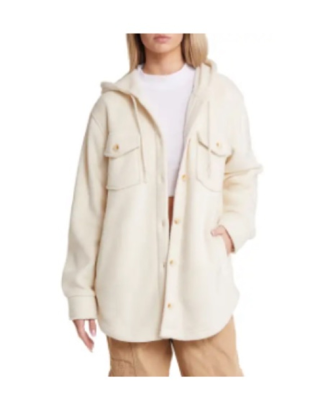 NWOT Thread & Supply Ivory Hooded Fleece Shacket